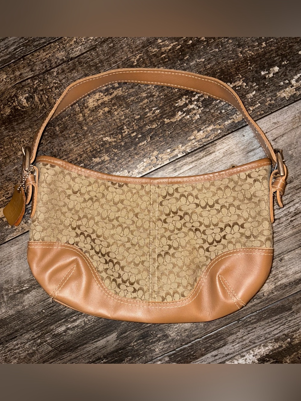 Y2K Coach Soho Signature Small Hobo Jacquard Shoulder Bag Khaki Brown